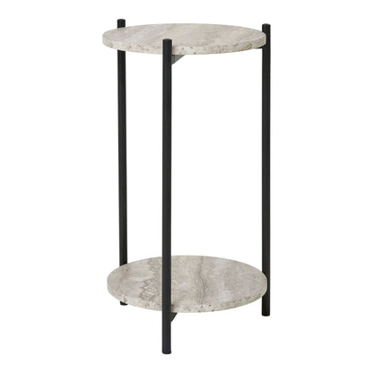 Leuven Side Table - Side table, travertine look, black legs ø27x46 cm