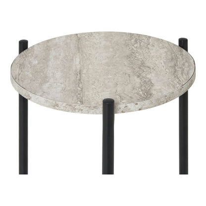 Leuven Side Table - Side table, travertine look, black legs ø27x46 cm