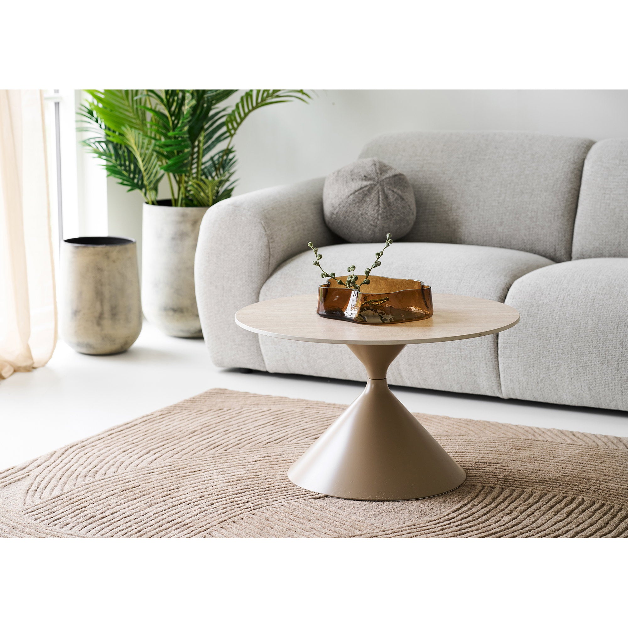 Annecy Coffee Table - Coffee table, ceramic table top/steel, travertine/sand ø70x41 cm