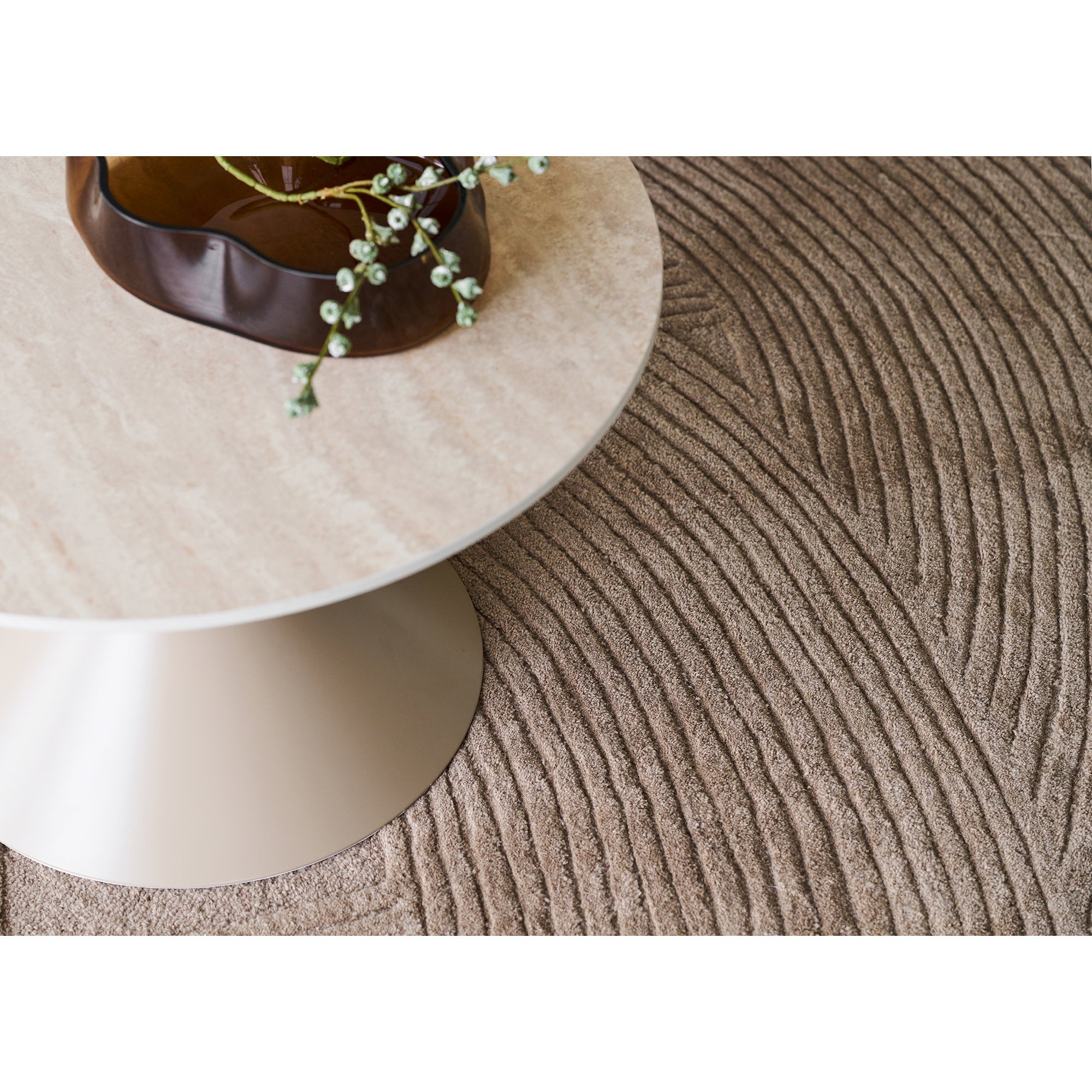 Annecy Coffee Table - Coffee table, ceramic table top/steel, travertine/sand ø70x41 cm