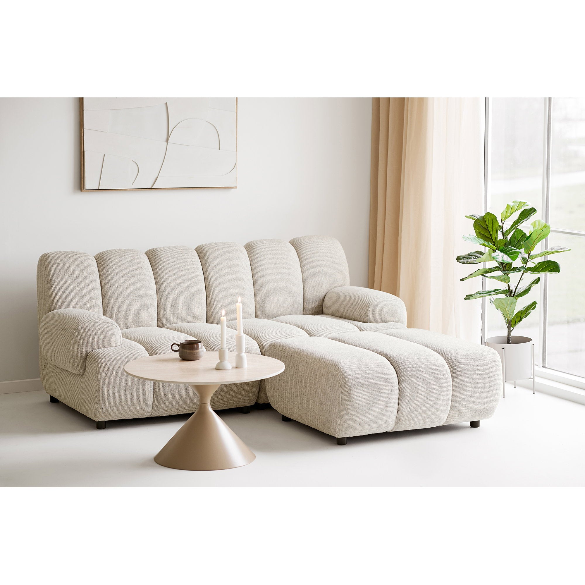Annecy Coffee Table - Coffee table, ceramic table top/steel, travertine/sand ø70x41 cm