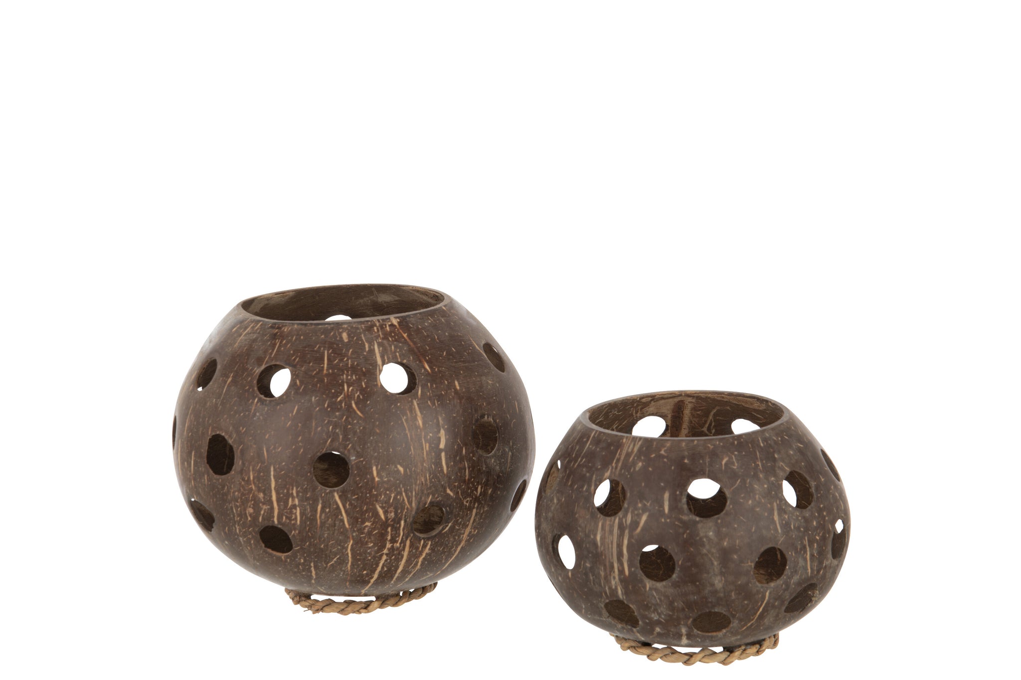 Tealight Holder Coconut Holes Brown Large