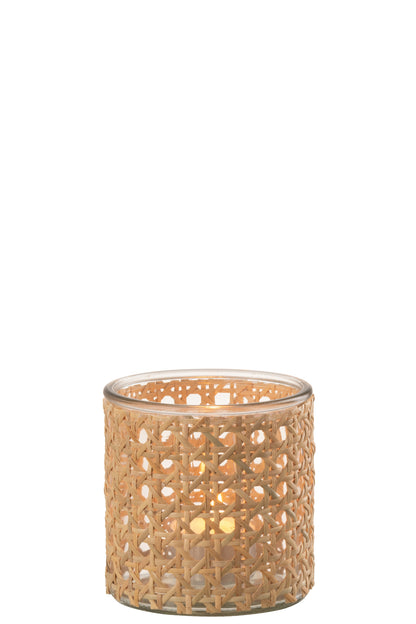 Tealight Holder Rattan Glass Transparent Small