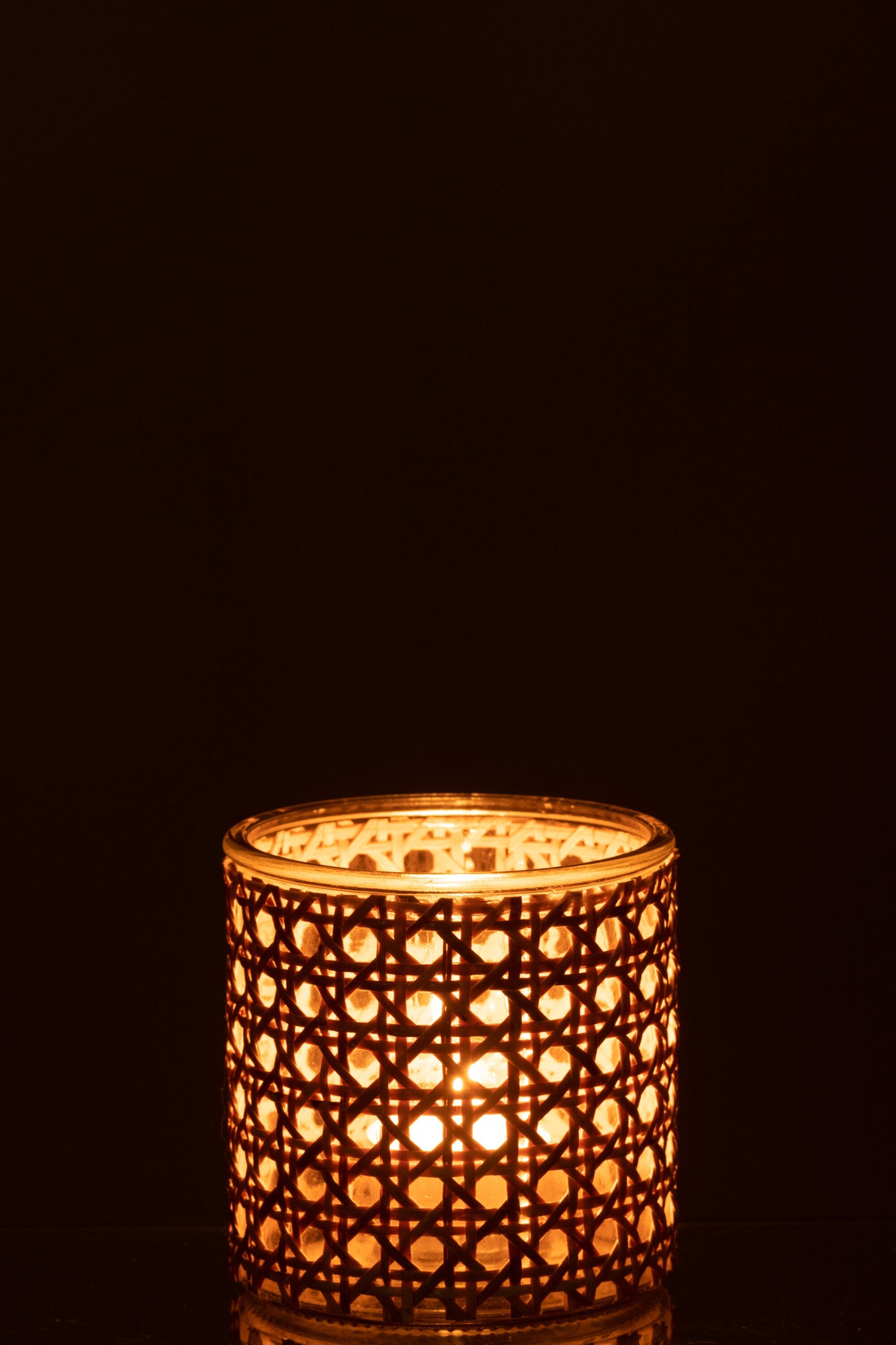 Tealight Holder Rattan Glass Transparent Small