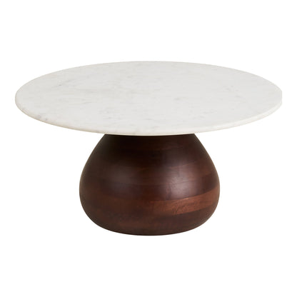 Salontafel Heide – mangohout en marmer, donkerbruin met wit, ø70x35 cm