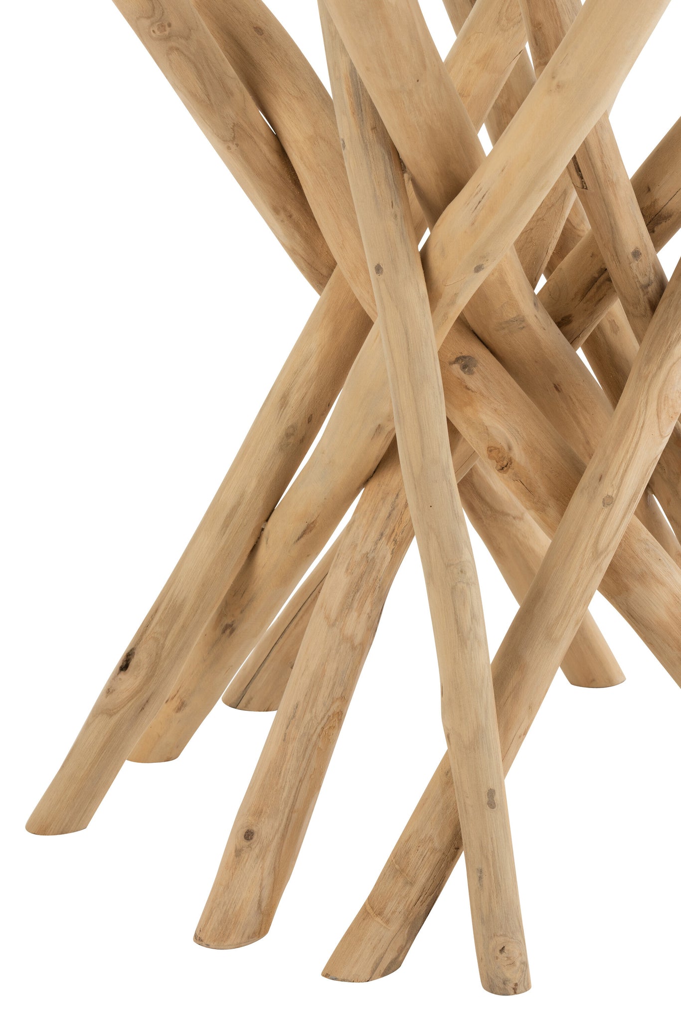 Dining Table Branches Round Teak Wood Natural/Glass