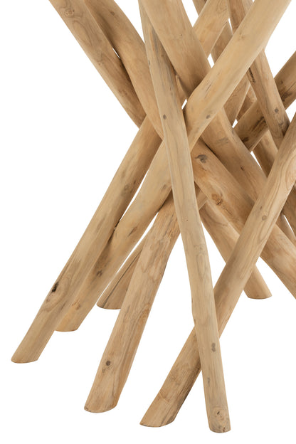 Dining Table Branches Round Teak Wood Natural/Glass
