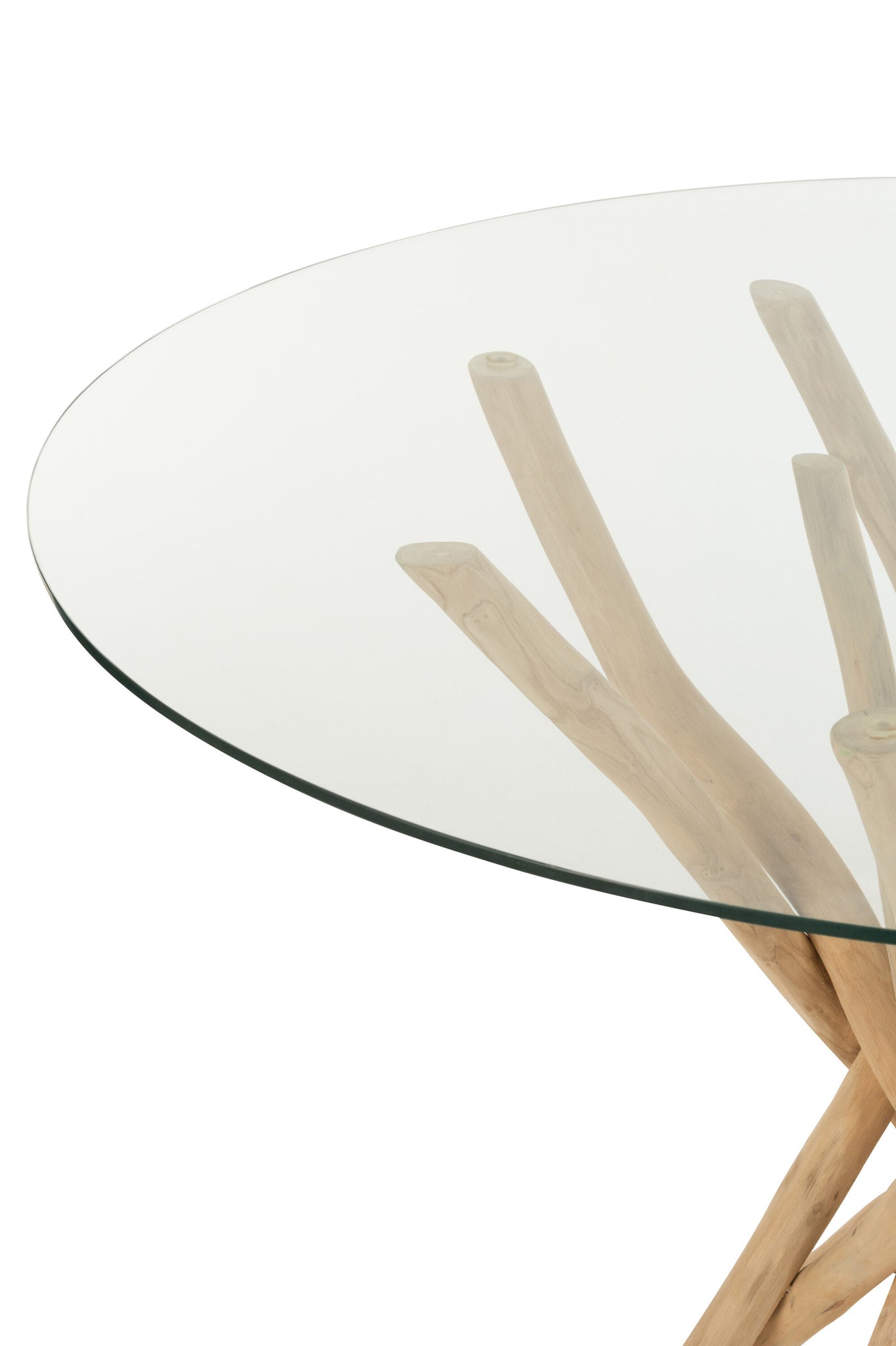 Dining Table Branches Round Teak Wood Natural/Glass