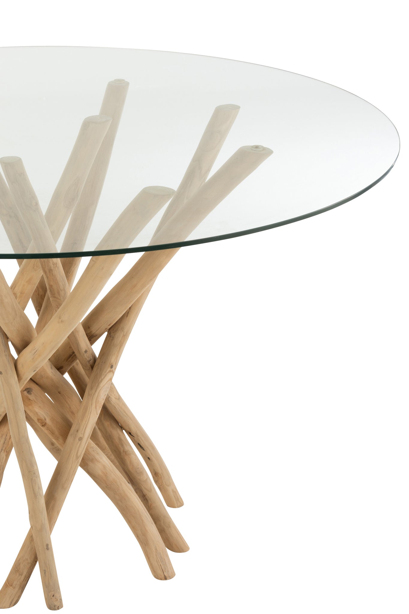 Dining Table Branches Round Teak Wood Natural/Glass