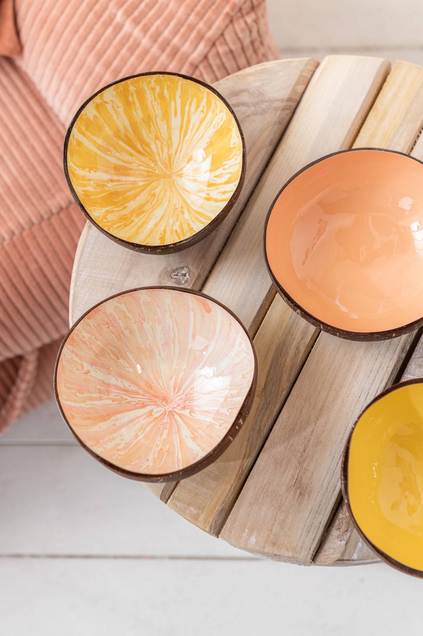 Half Coconut Ball Nuye Nut/Paint Orange Assortment Of 2