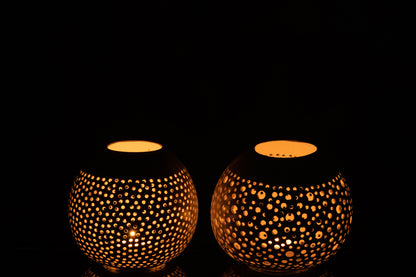 Tealight Holder Coconut Holes White Assortment Of 2