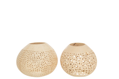 Tealight Holder Coconut Holes Natural Assortment Of 2