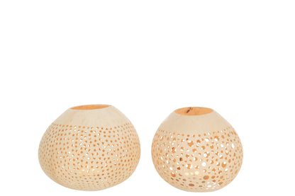 Tealight Holder Coconut Holes Natural Assortment Of 2