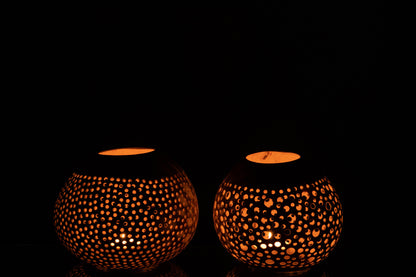Tealight Holder Coconut Holes Natural Assortment Of 2
