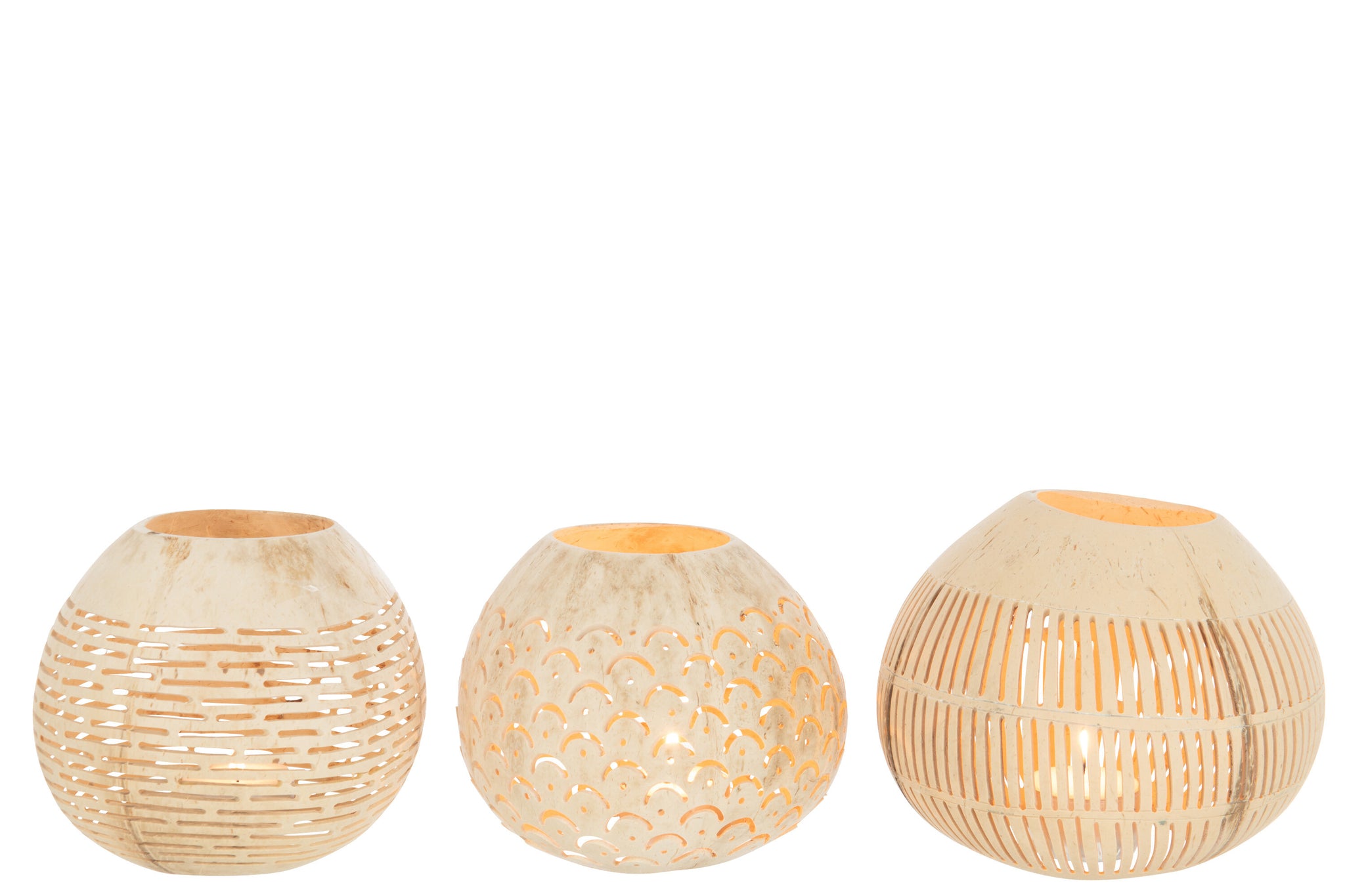Tealight Holder Coconut Lines Natural Assortment Of 3