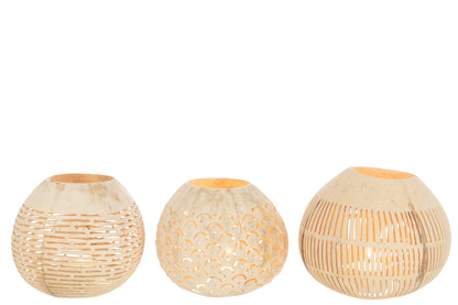 Tealight Holder Coconut Lines Natural Assortment Of 3