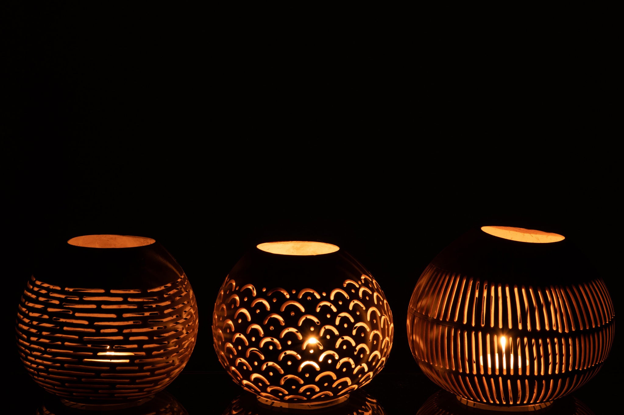 Tealight Holder Coconut Lines Natural Assortment Of 3