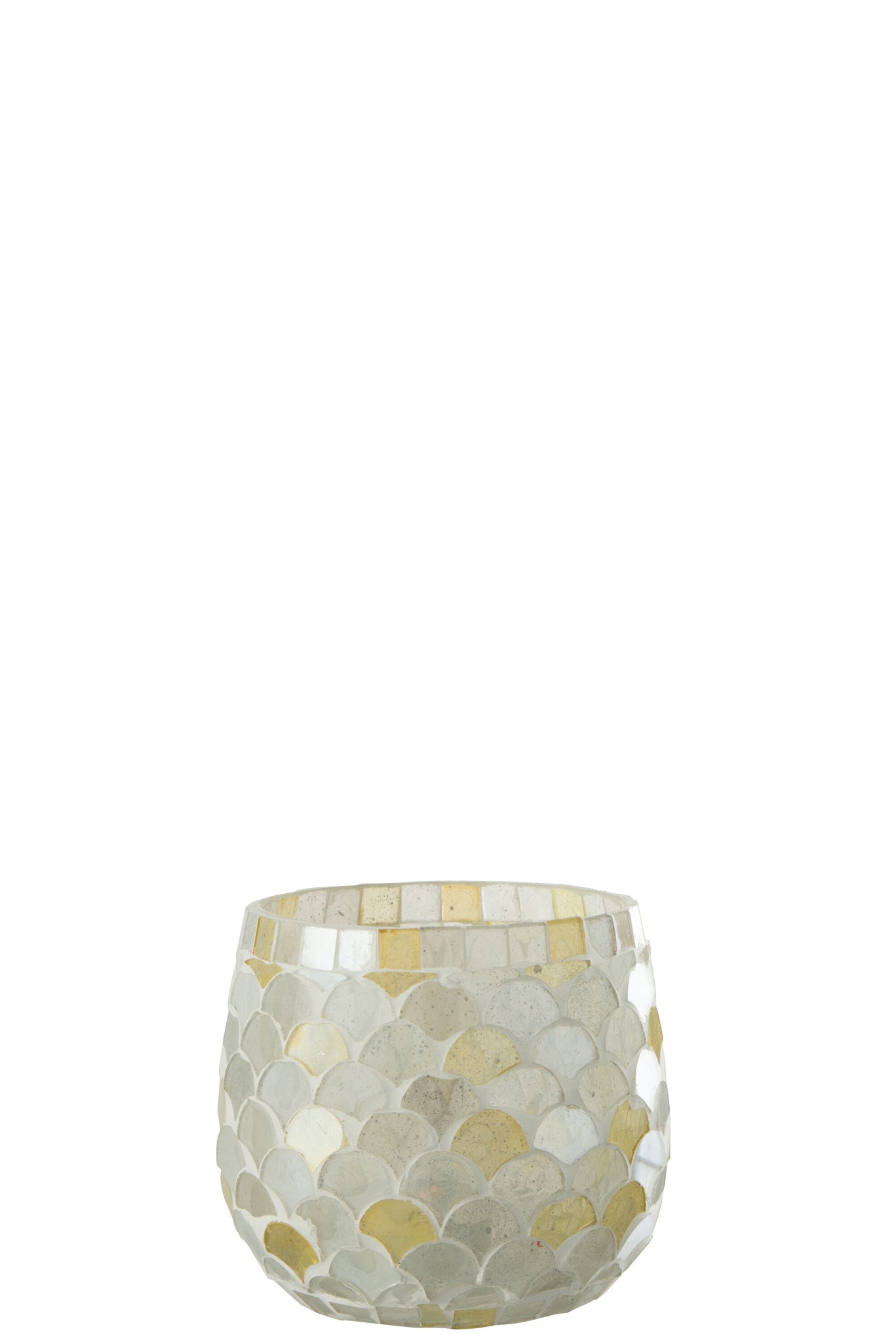Tealight Holder Mosaic Glass White/Light Yellow Small