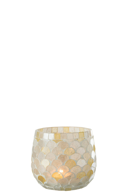 Tealight Holder Mosaic Glass White/Light Yellow Small