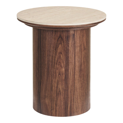 Bijzettafel Delphi – keramiek, travertijn/donkerbruin, ø45x50 cm