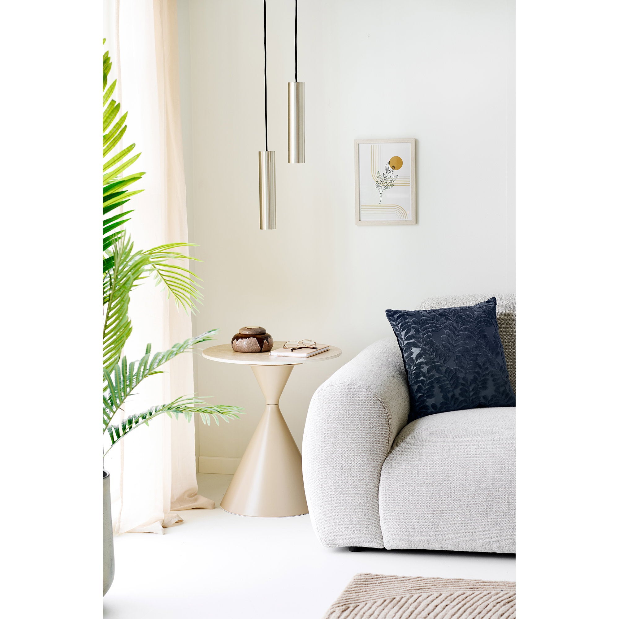 Annecy Side Table - Side table, ceramic table top/steel, travertine/sand ø50x56 cm