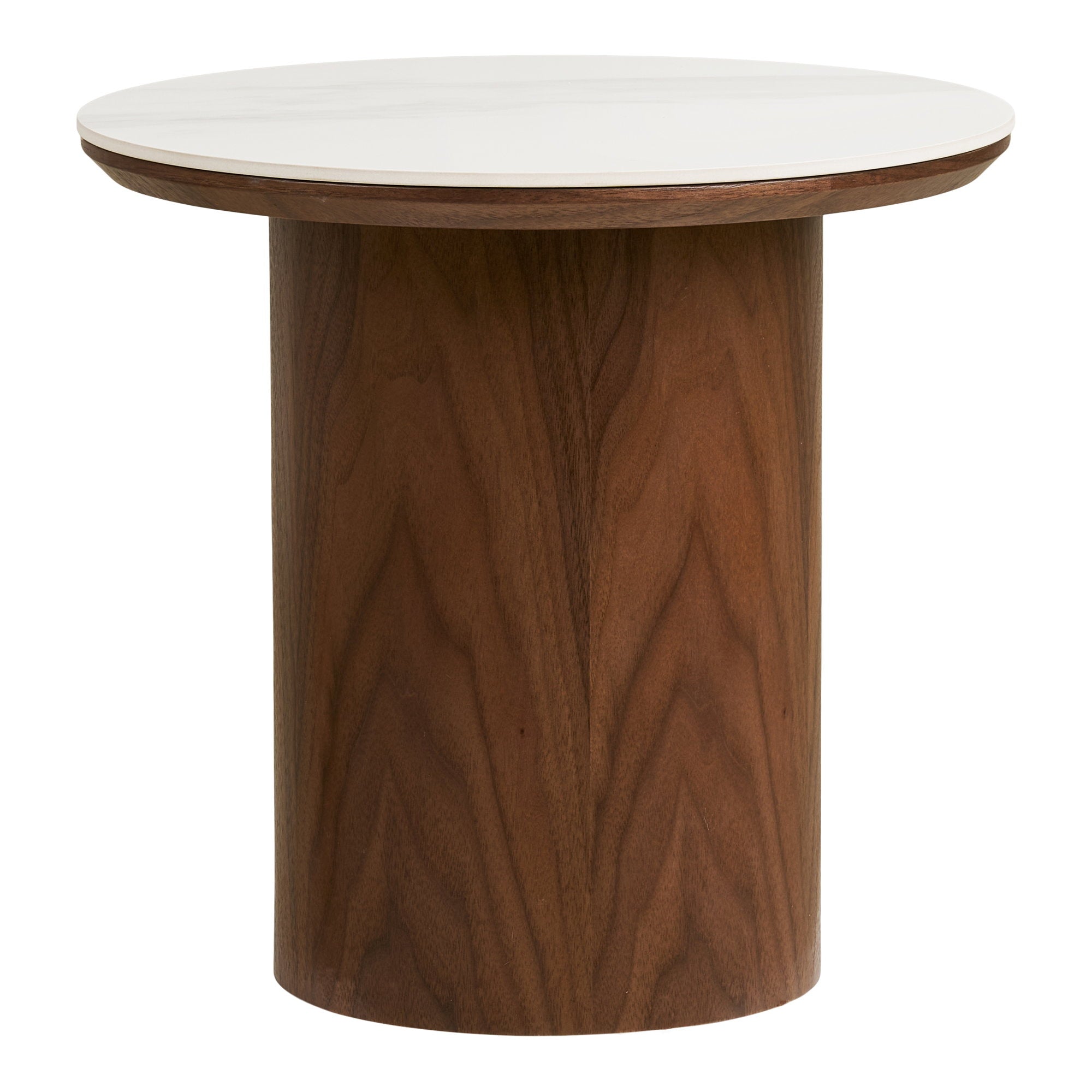 Noli Side Table - Side table, ceramic table top/ash veneer, white/dark brown ø40x38 cm