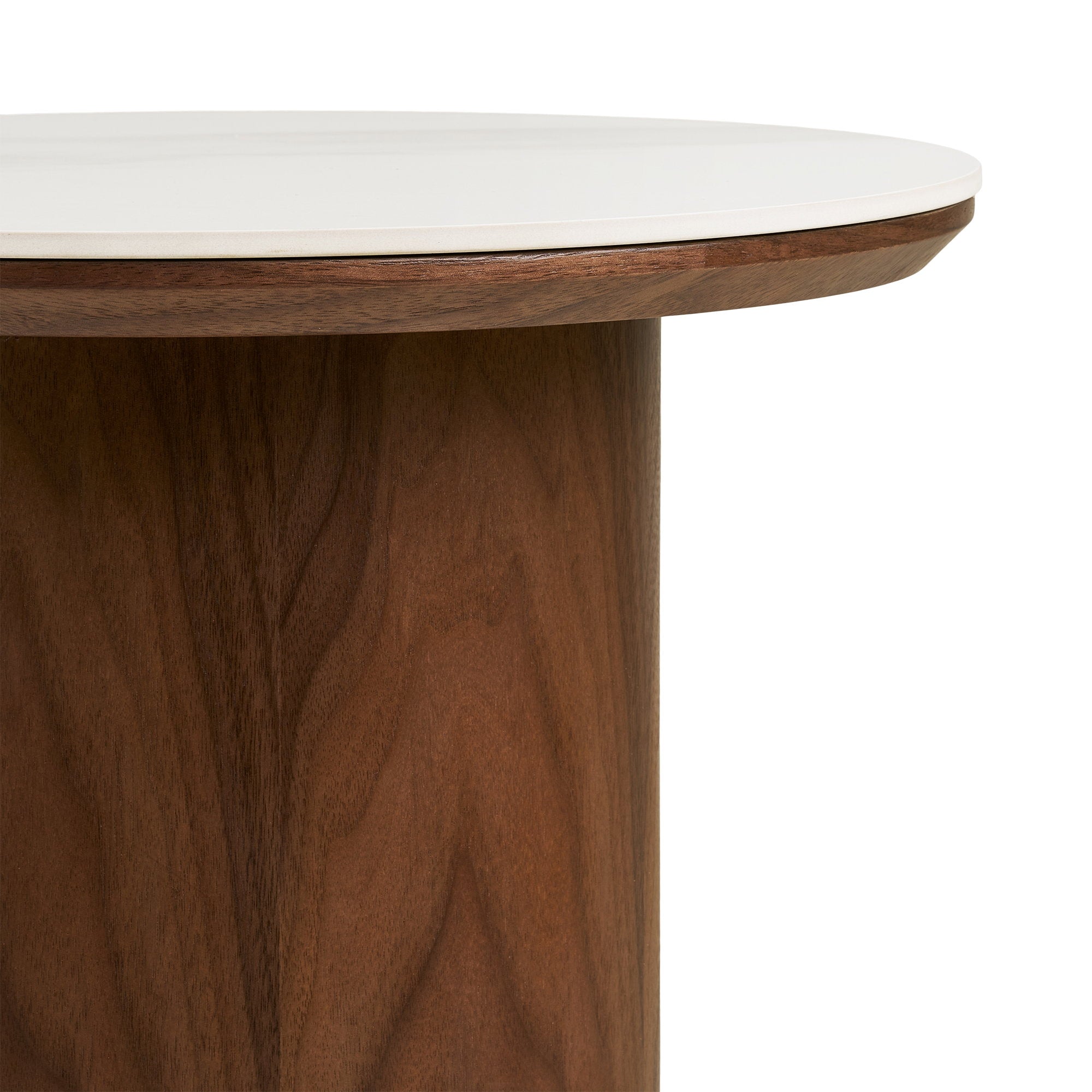 Noli Side Table - Side table, ceramic table top/ash veneer, white/dark brown ø40x38 cm