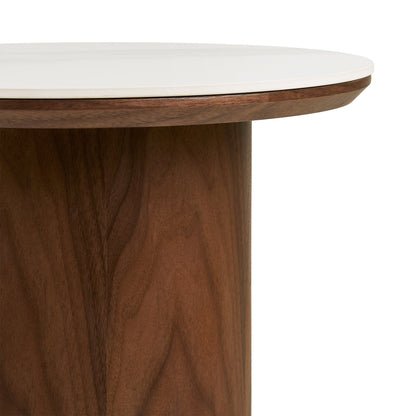 Noli Side Table - Side table, ceramic table top/ash veneer, white/dark brown ø40x38 cm