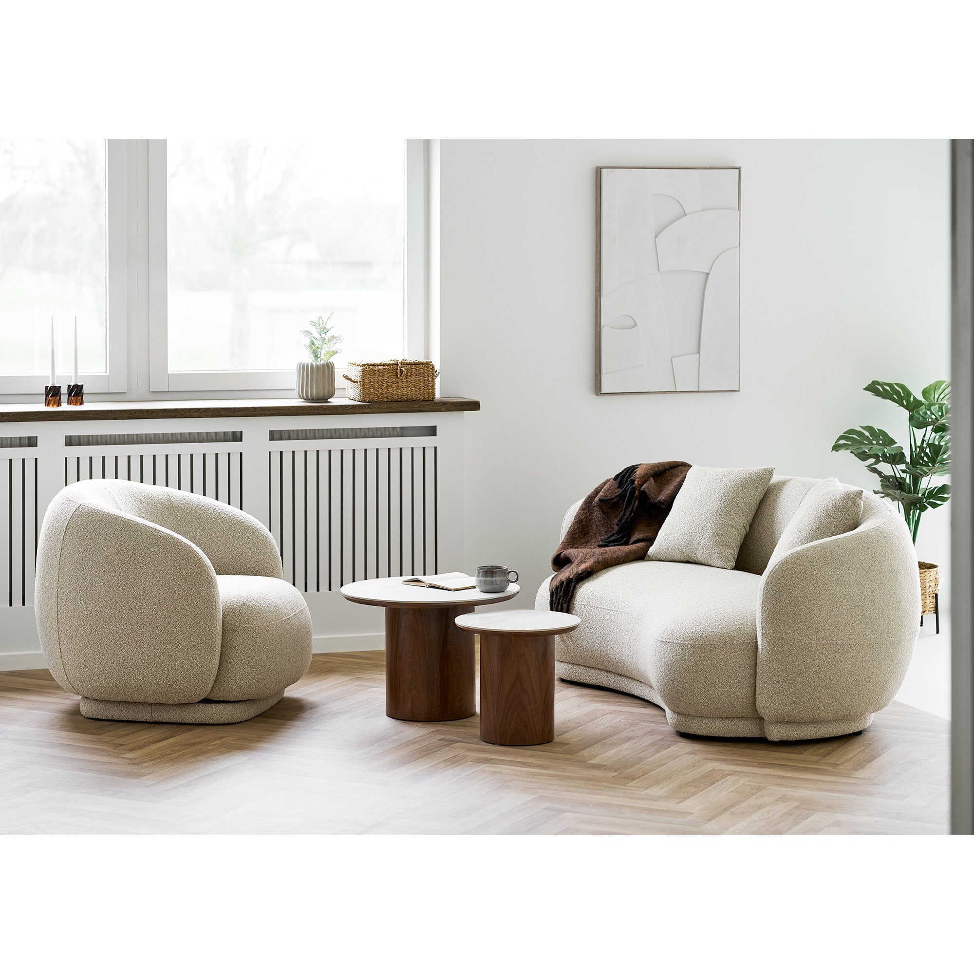 Noli Side Table - Side table, ceramic table top/ash veneer, white/dark brown ø40x38 cm