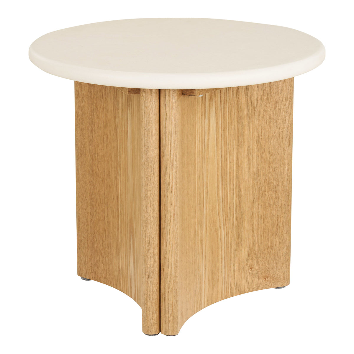 Bijzettafel Motril – cement en essenfineer, wit met naturel, ø50x45 cm