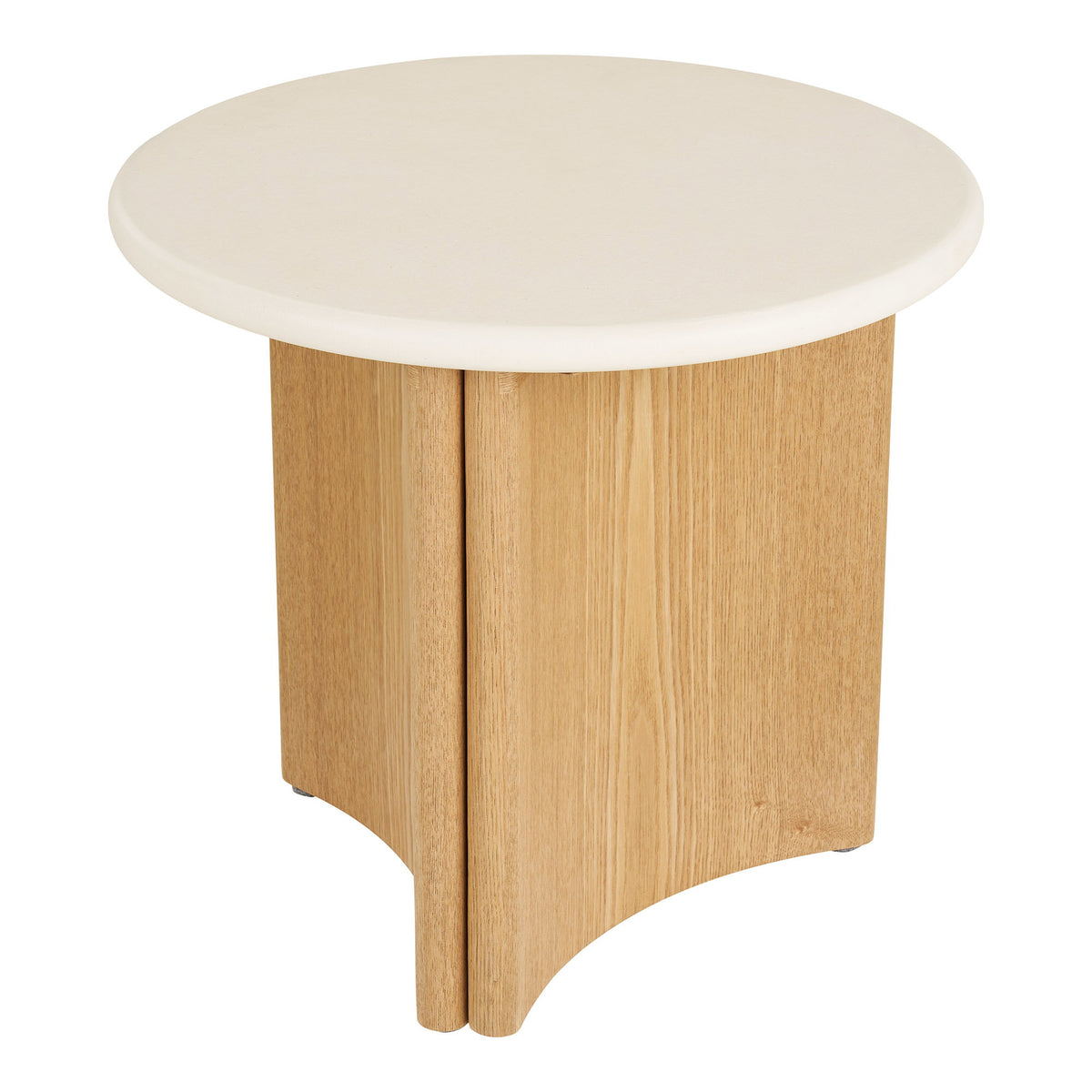 Bijzettafel Motril – cement en essenfineer, wit met naturel, ø50x45 cm