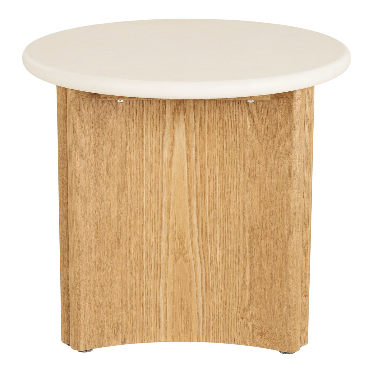 Bijzettafel Motril – cement en essenfineer, wit met naturel, ø50x45 cm
