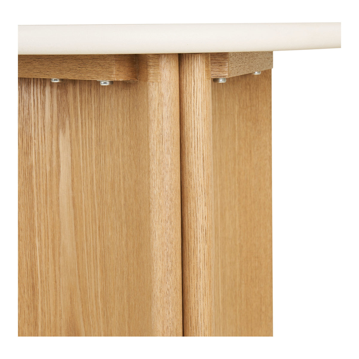 Bijzettafel Motril – cement en essenfineer, wit met naturel, ø50x45 cm