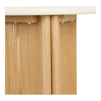 Bijzettafel Motril – cement en essenfineer, wit met naturel, ø50x45 cm