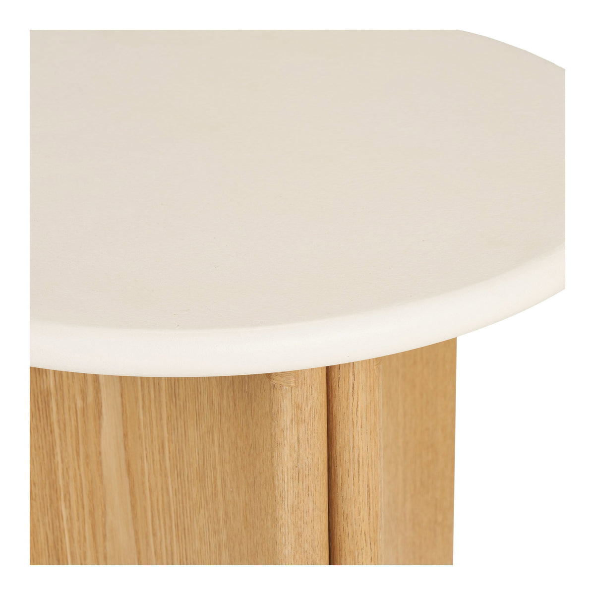 Bijzettafel Motril – cement en essenfineer, wit met naturel, ø50x45 cm