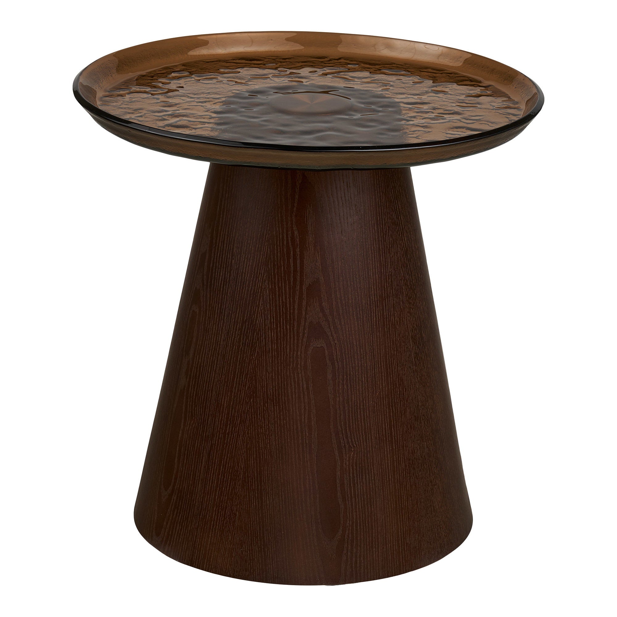 Bijzettafel Orvieto – essenfineer en glas, bruin, ø50x48 cm