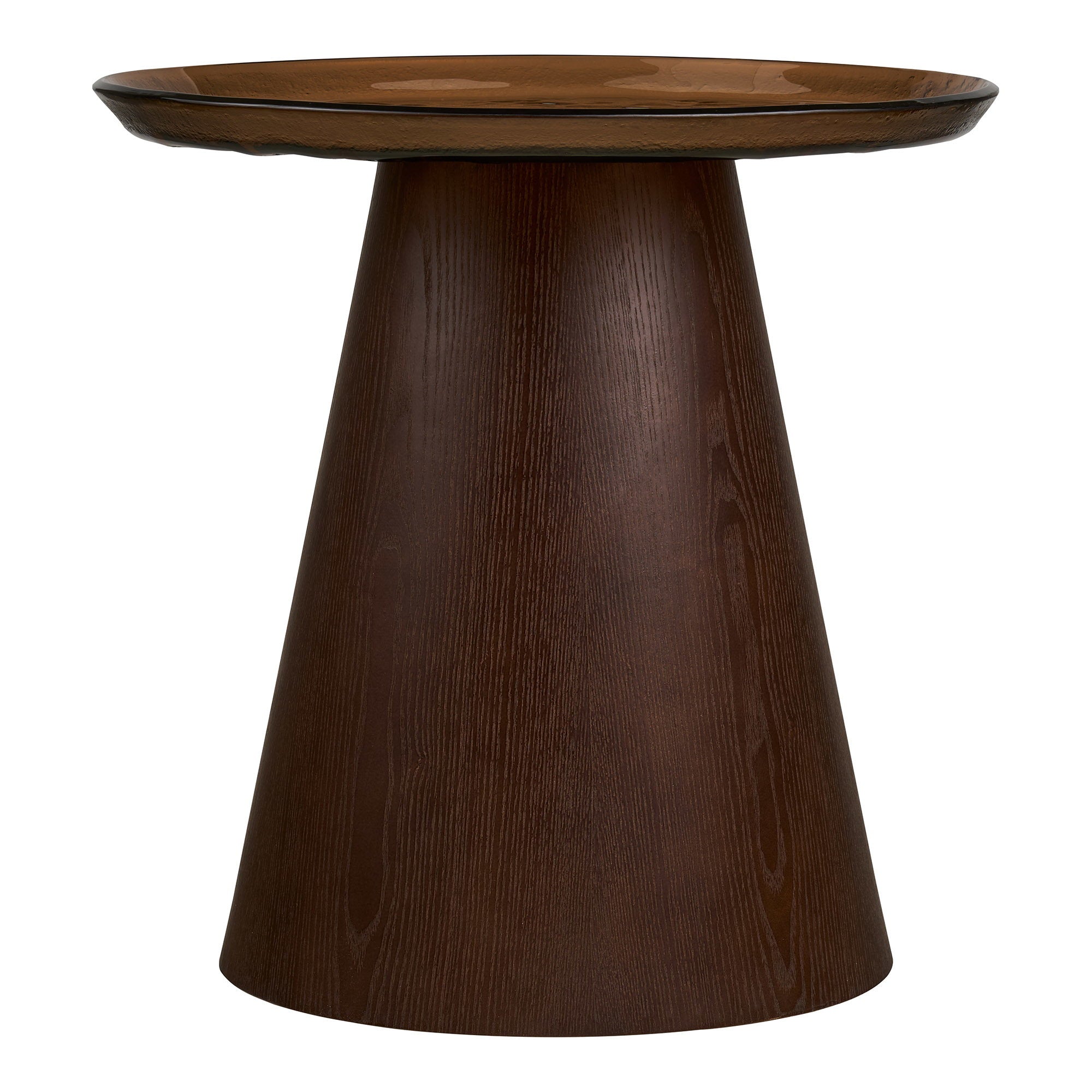 Bijzettafel Orvieto – essenfineer en glas, bruin, ø50x48 cm