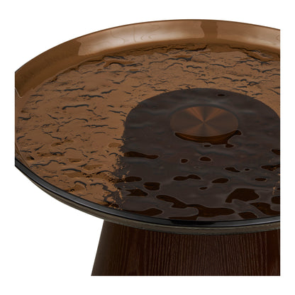Bijzettafel Orvieto – essenfineer en glas, bruin, ø50x48 cm