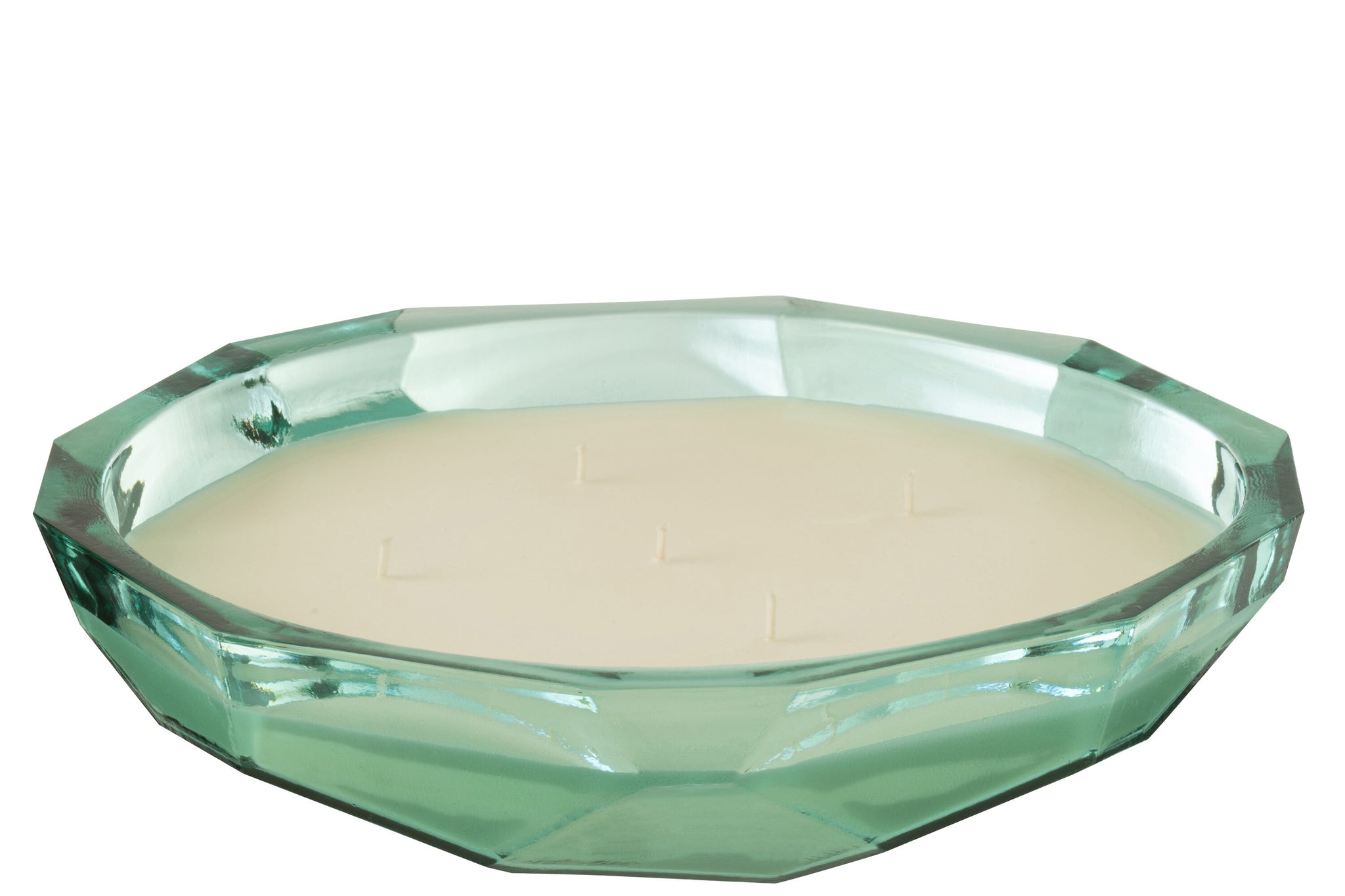 Candle Dish Origami Glass Aqua Large -