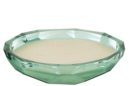 Candle Dish Origami Glass Aqua Large -