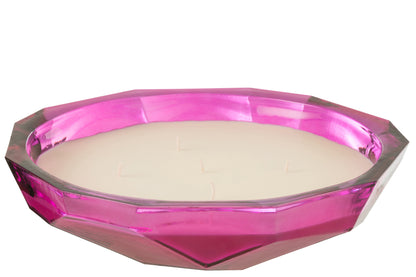 Candle Dish Origami Glass Fuchsia Large -