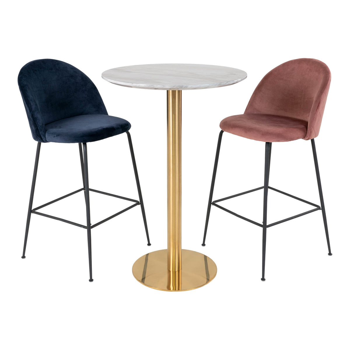 Bartafel Bolzano – marmerlook wit, messinglook, ø70×105 cm