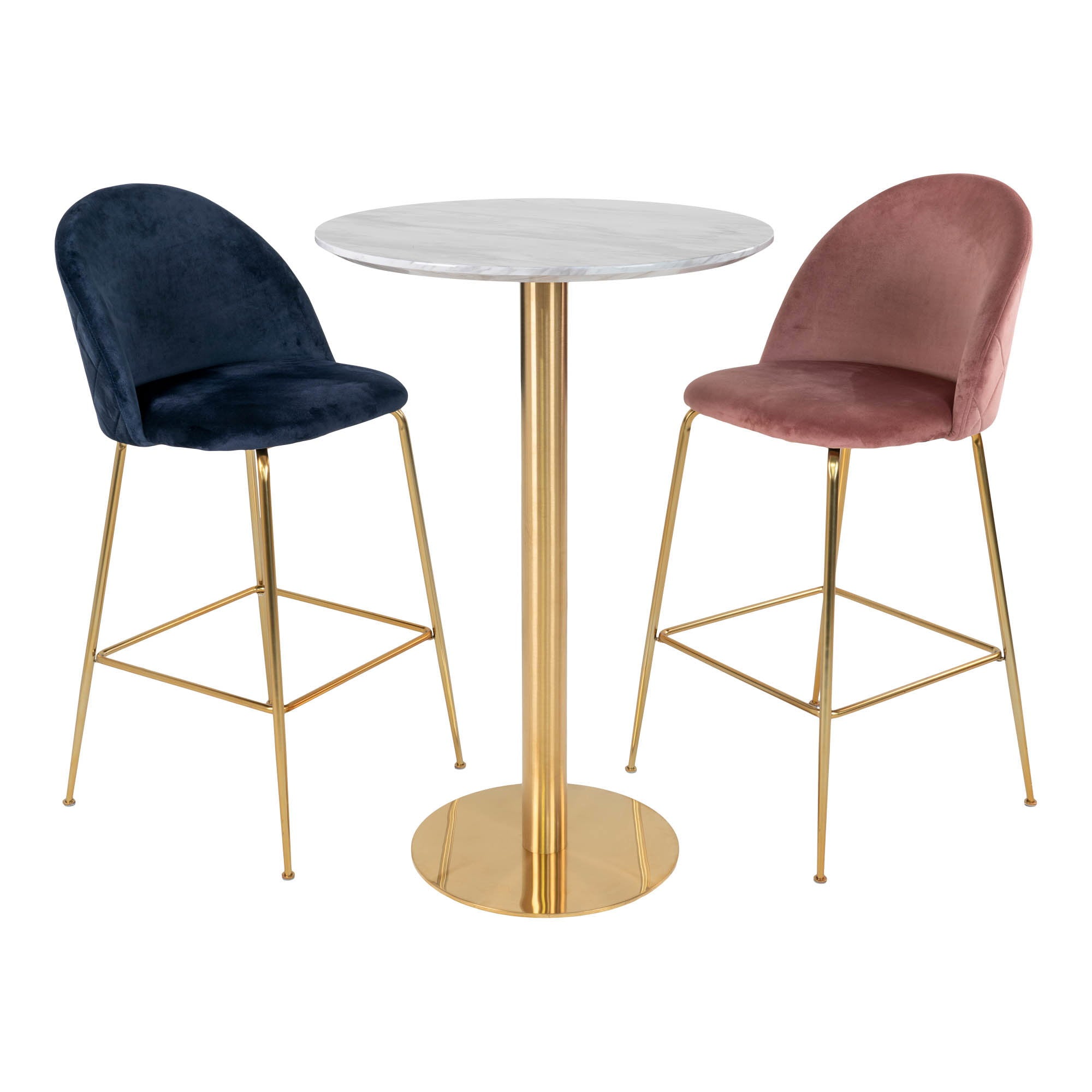 Bartafel Bolzano – marmerlook wit, messinglook, ø70×105 cm