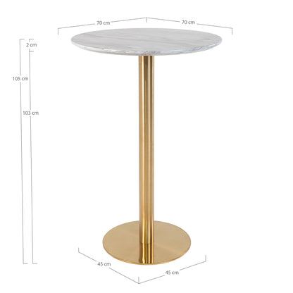 Bartafel Bolzano – marmerlook wit, messinglook, ø70×105 cm