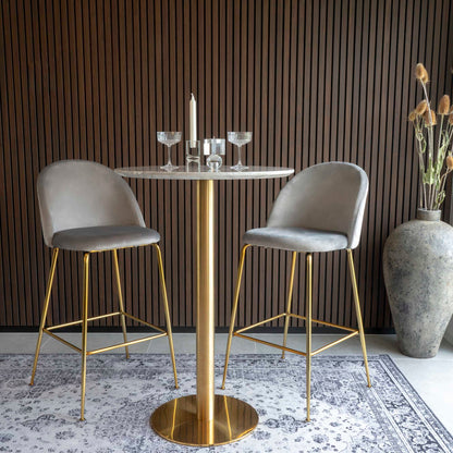 Bartafel Bolzano – marmerlook wit, messinglook, ø70×105 cm