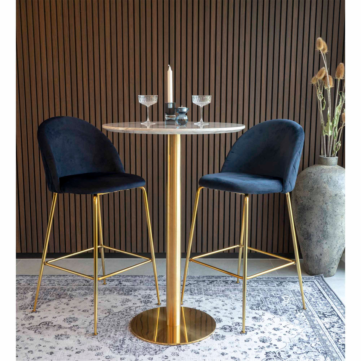 Bartafel Bolzano – marmerlook wit, messinglook, ø70×105 cm