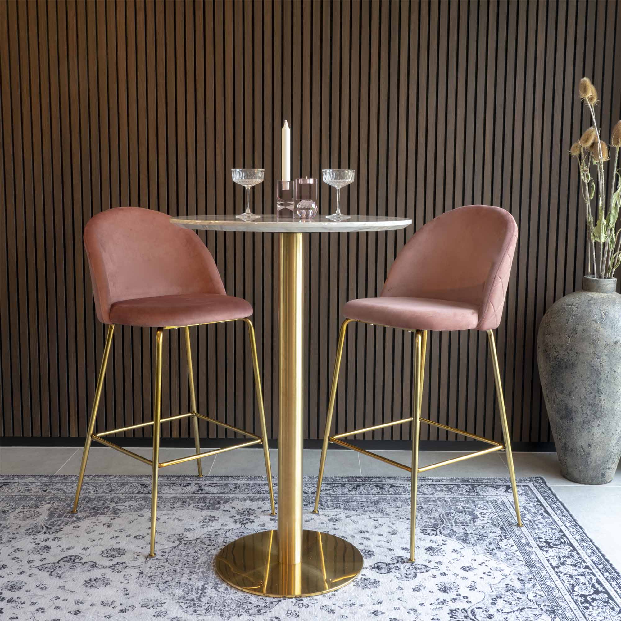 Bartafel Bolzano – marmerlook wit, messinglook, ø70×105 cm