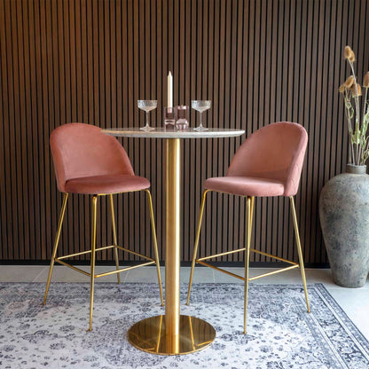 Bartafel Bolzano – marmerlook wit, messinglook, ø70×105 cm