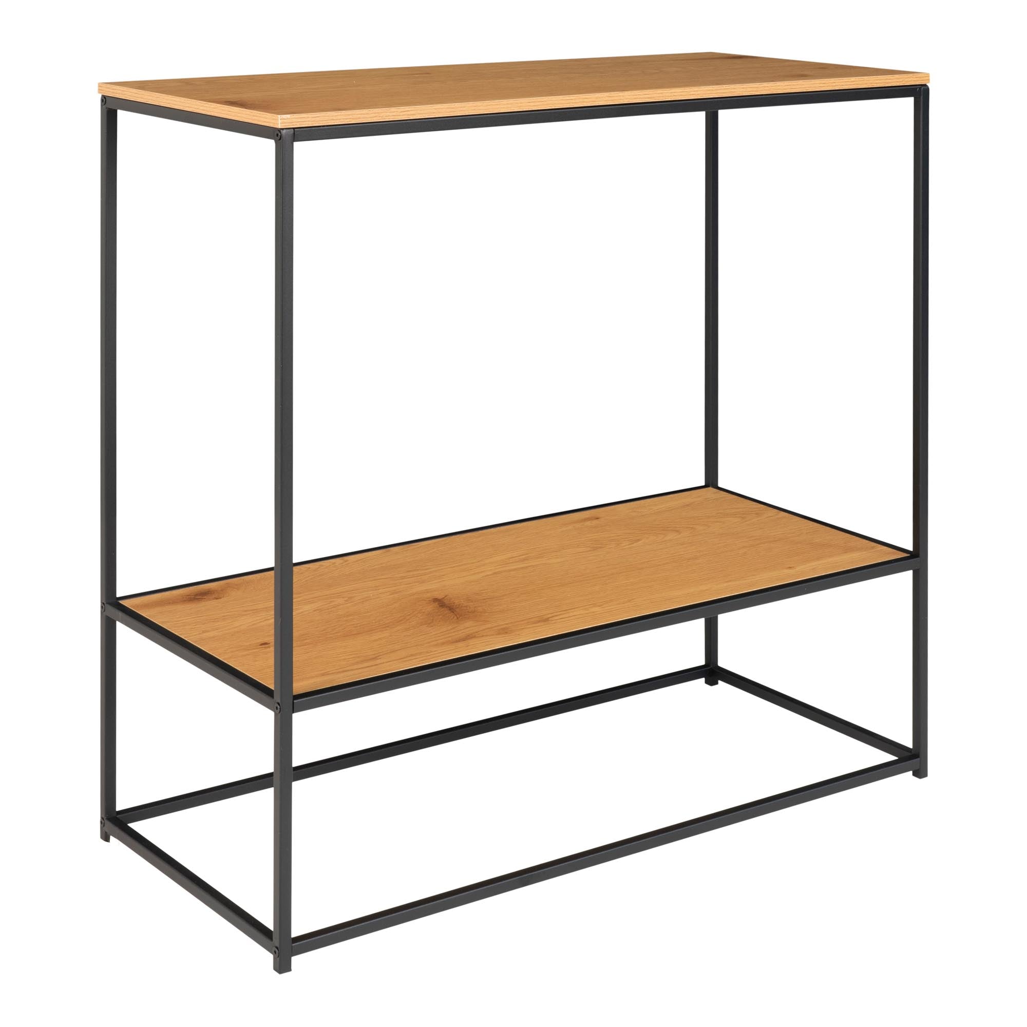 Vita Console table - Console table, 2 shelves, oak look, black frame 80x36x80 cm