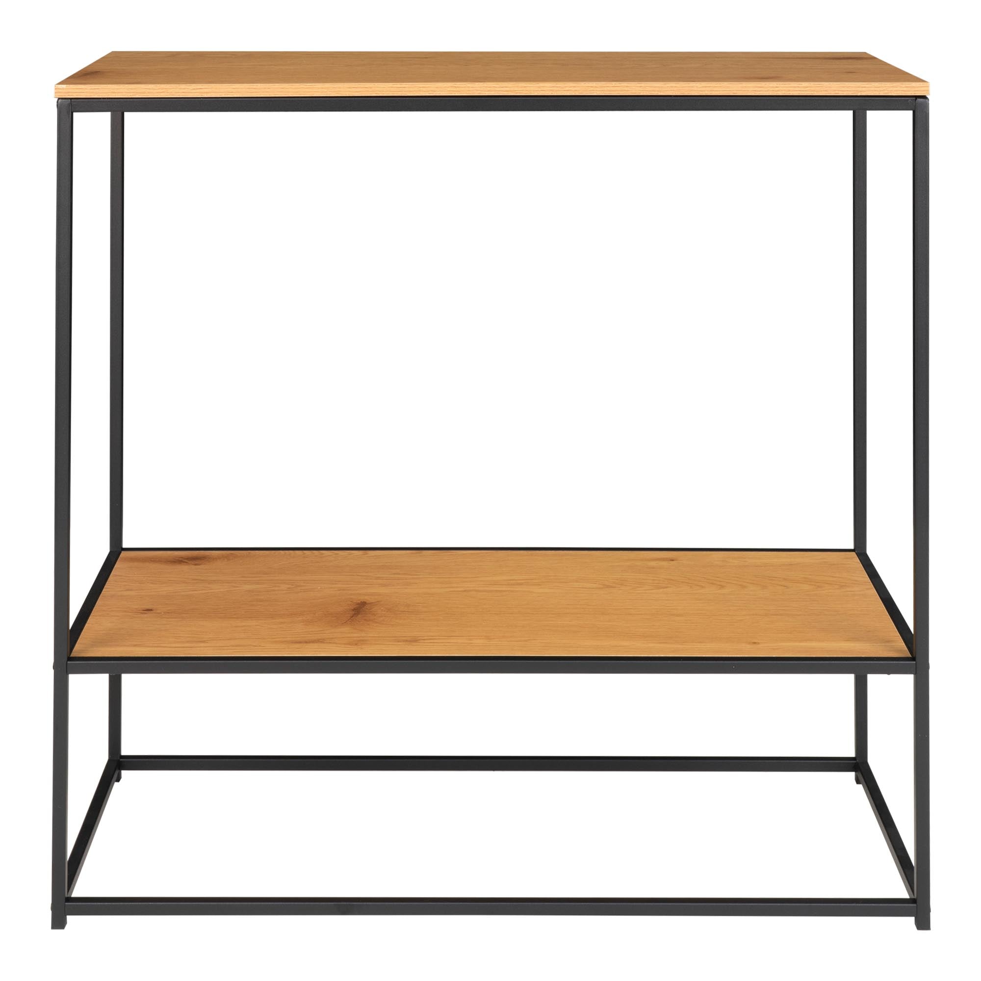 Vita Console table - Console table, 2 shelves, oak look, black frame 80x36x80 cm